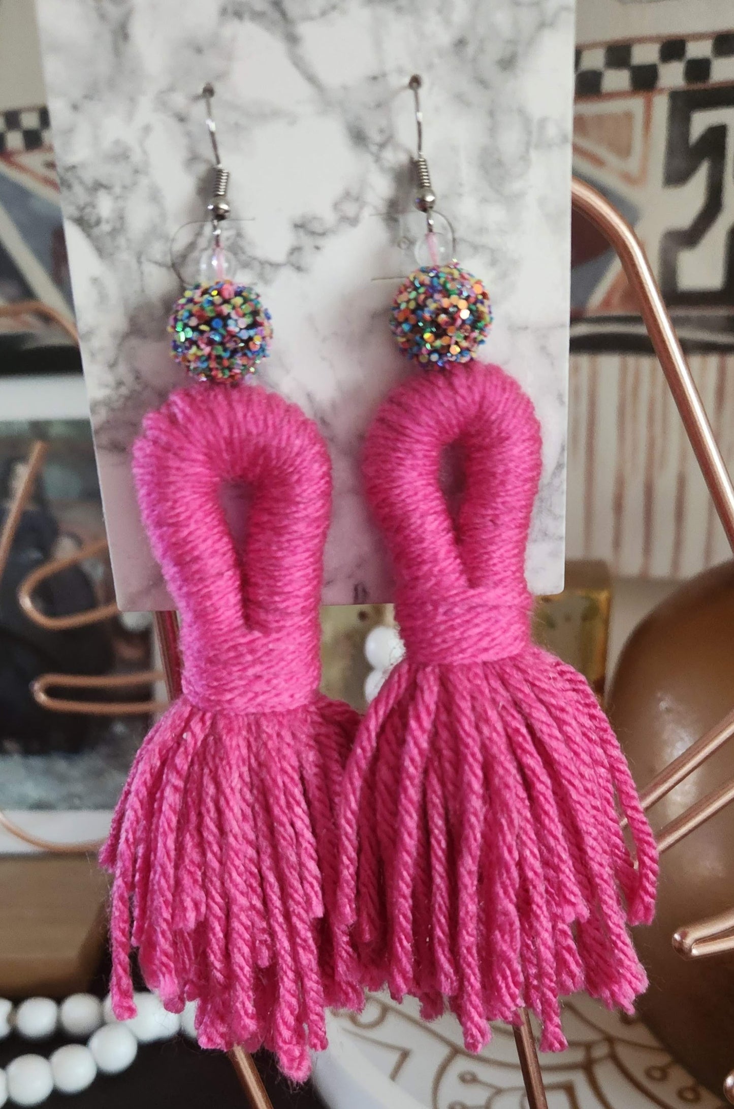 Loop Beaded Tassel Earrings