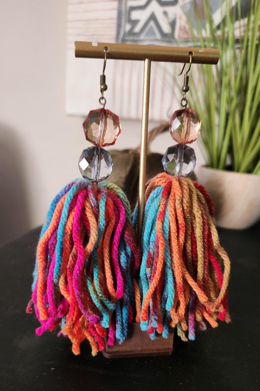 Boho Jewel Tone Tie-Dye Tassel Earrings