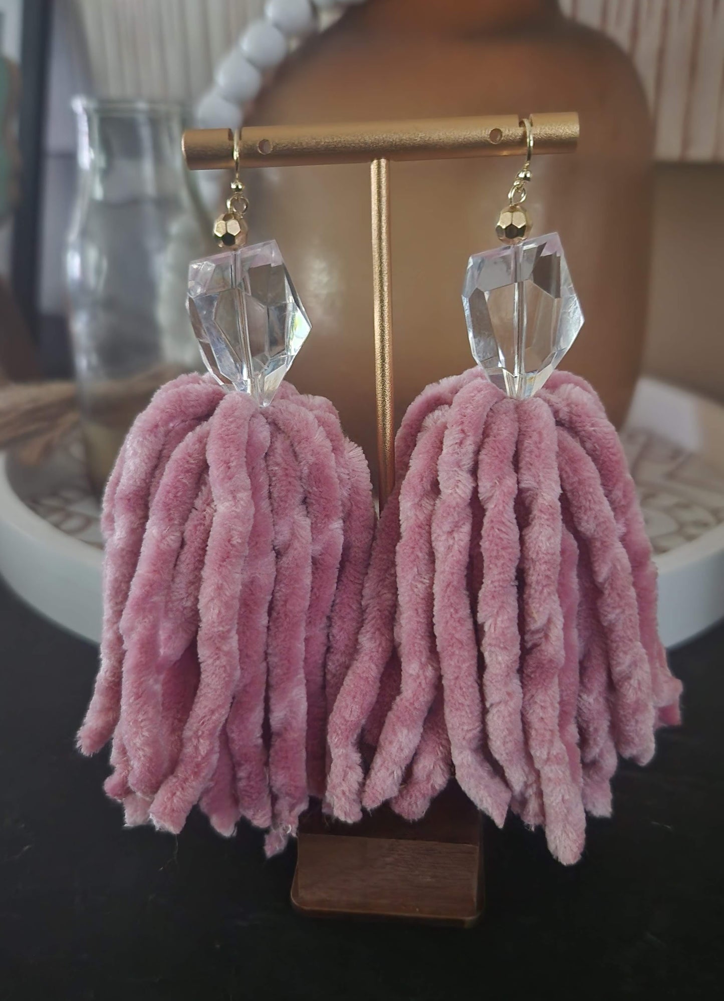 Pretty Pink Velvet Luxe Tassel Earrings
