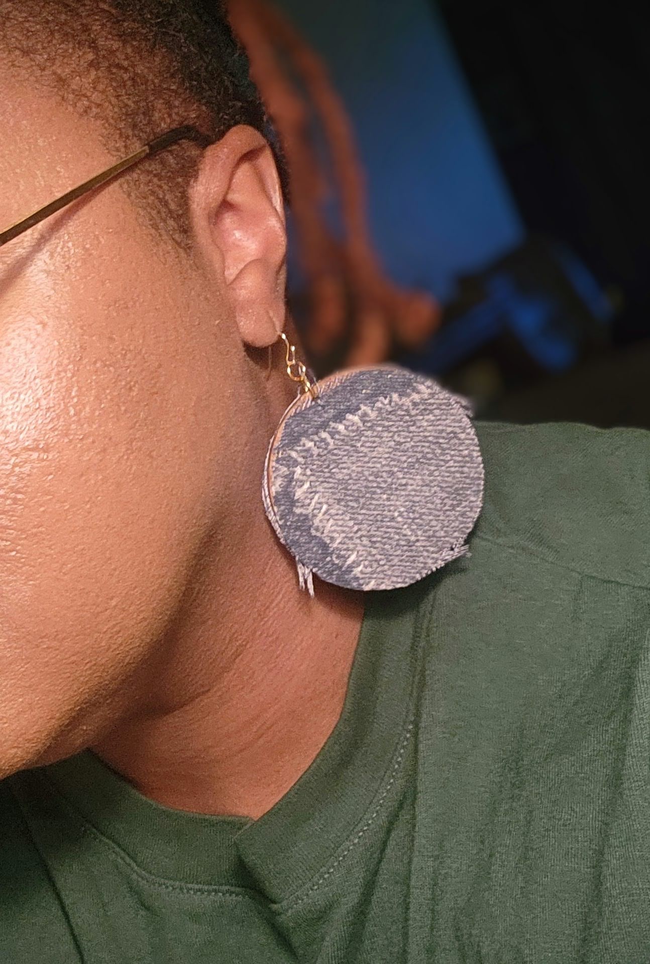 Round Denim Dangle Earrings