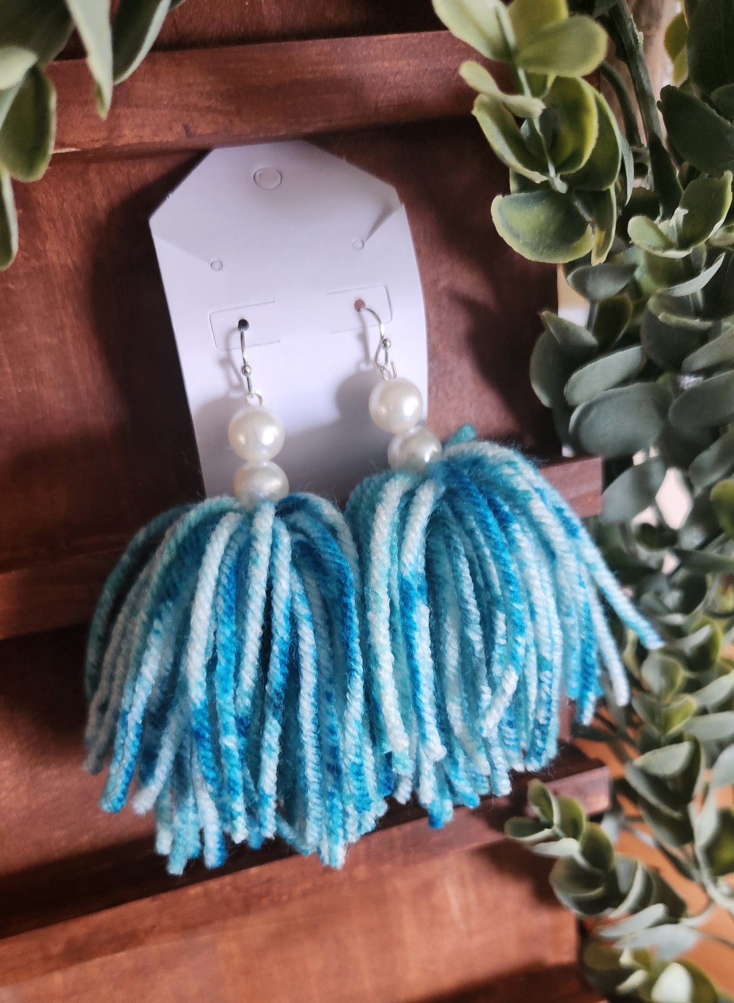 Pearl Beaded Blue Tie-Dye Tassels