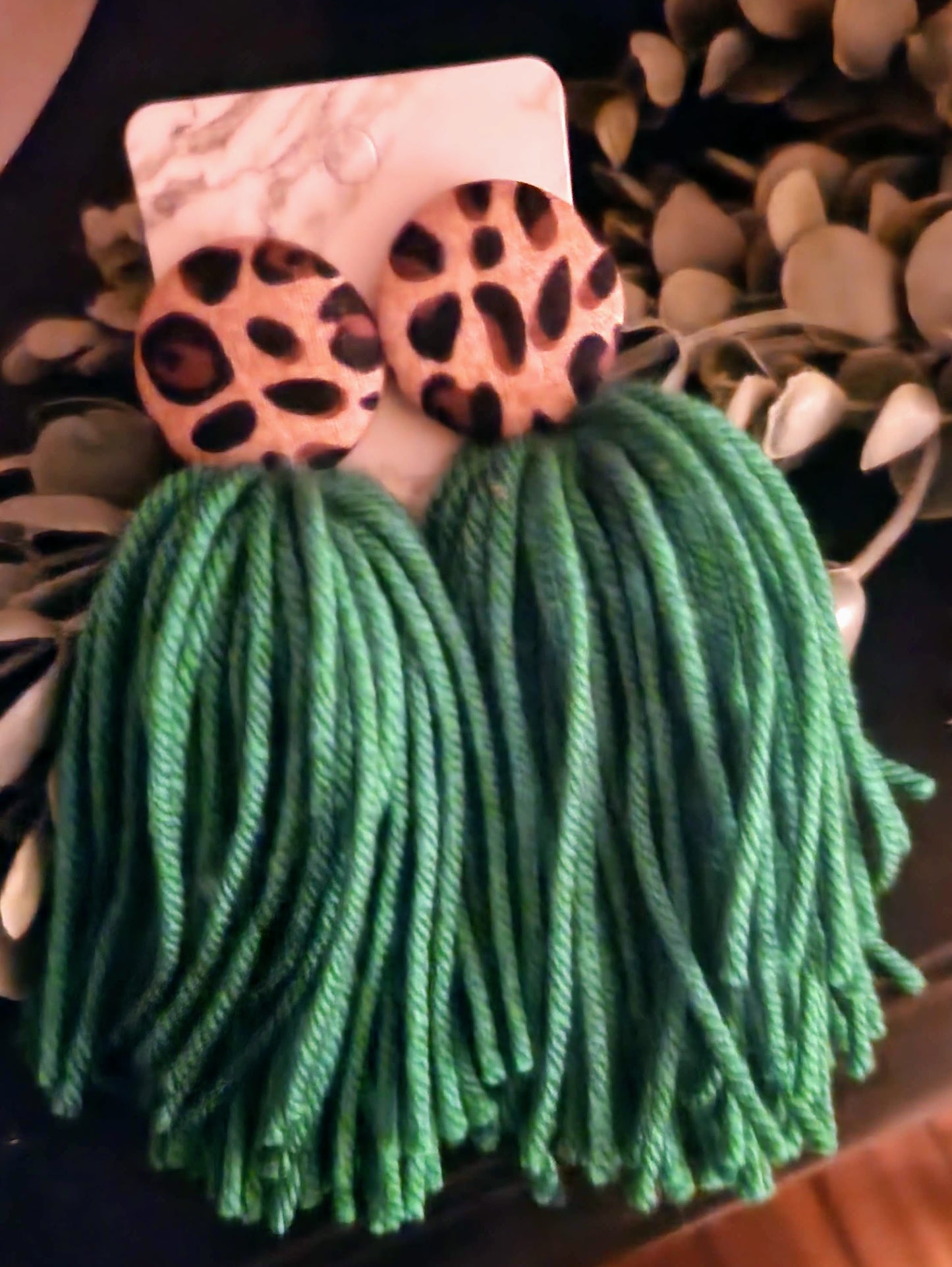 Leopard Button Tassel Earrings