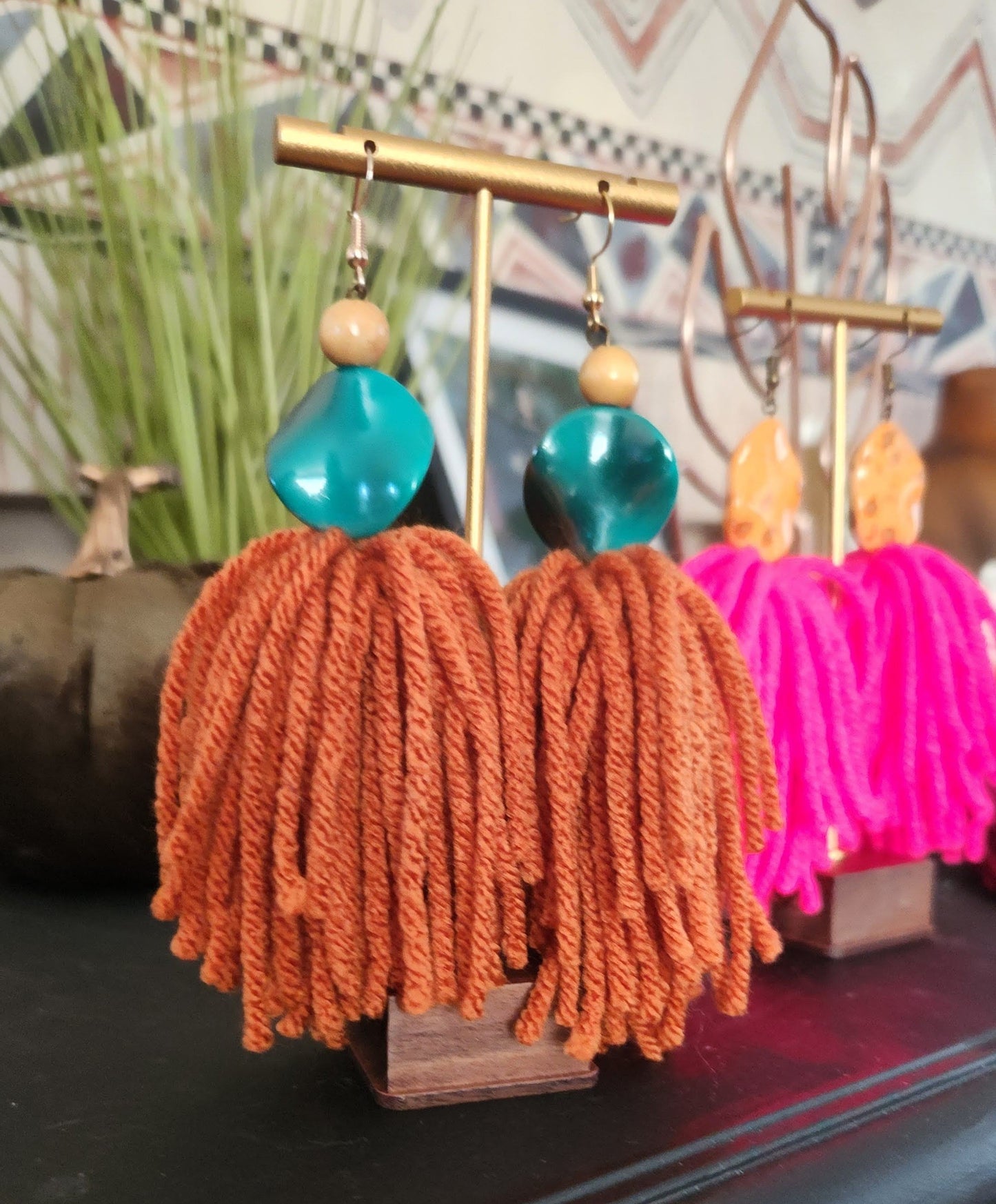 Bold Beaded Tassel Earrings