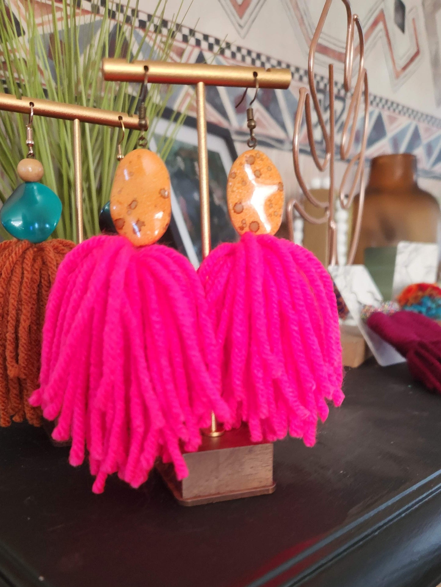Bold Beaded Tassel Earrings