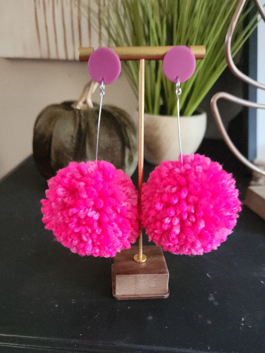 Pink Pom Poms with Accent Button