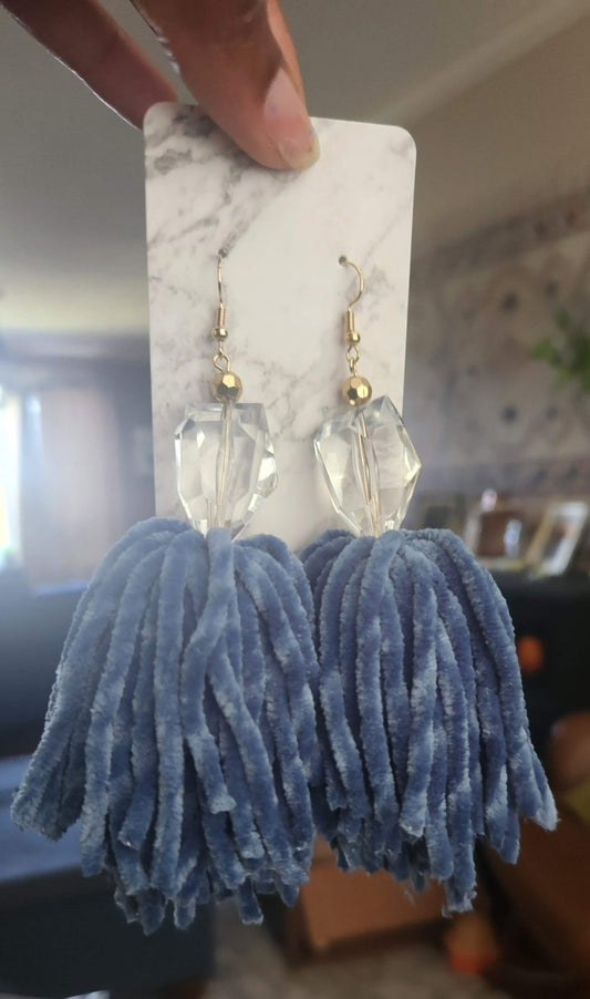 Crystal Blue Luxe Tassel Earrings