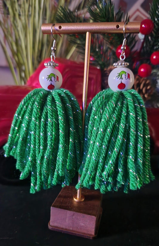 Grinch Tinsel Tassel Earrings
