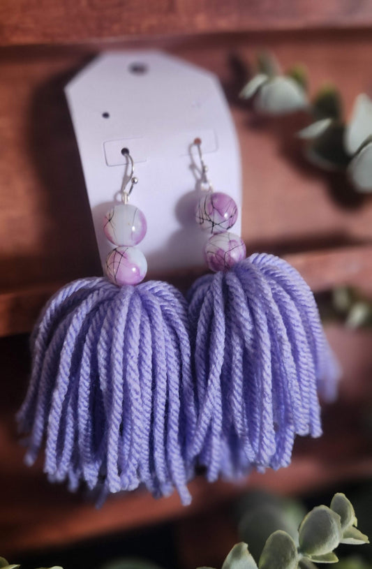 Lavender Beaded Tassel Earrings