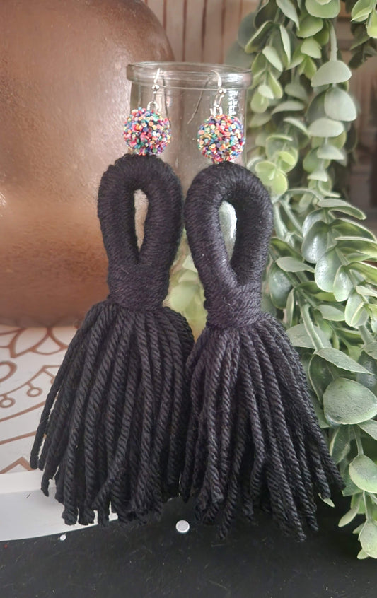 Loop Beaded Tassel Earrings