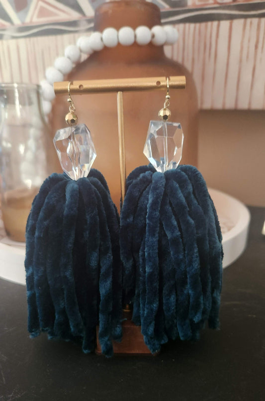 Dark Teal Luxe Velvet Tassel Earrings