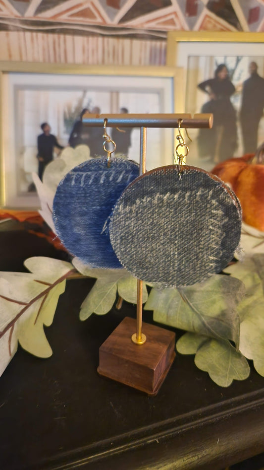 Round Denim Dangle Earrings