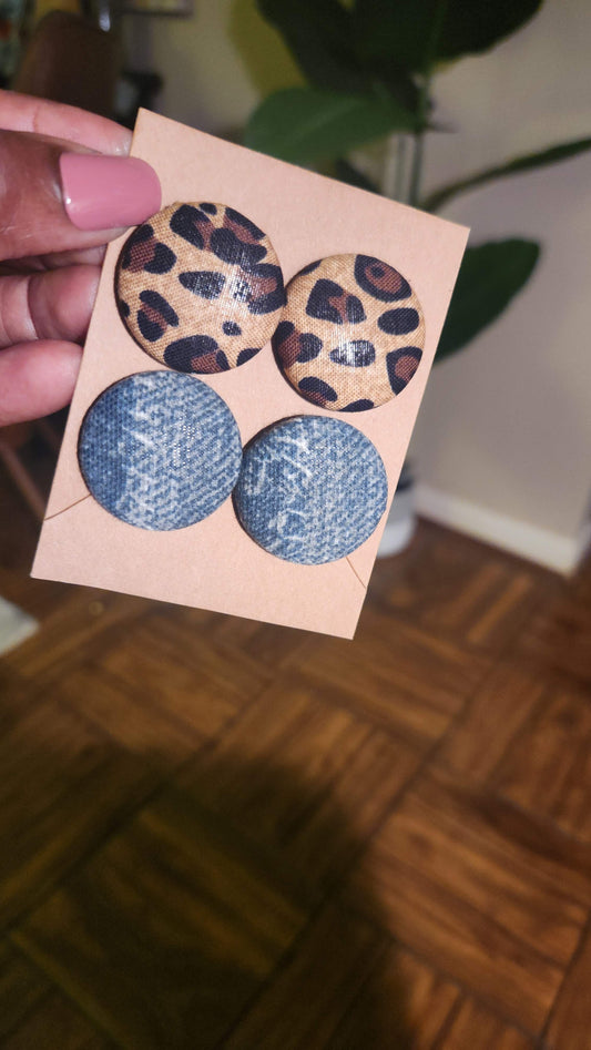 Leopard & Denim Button Combo Set-Small