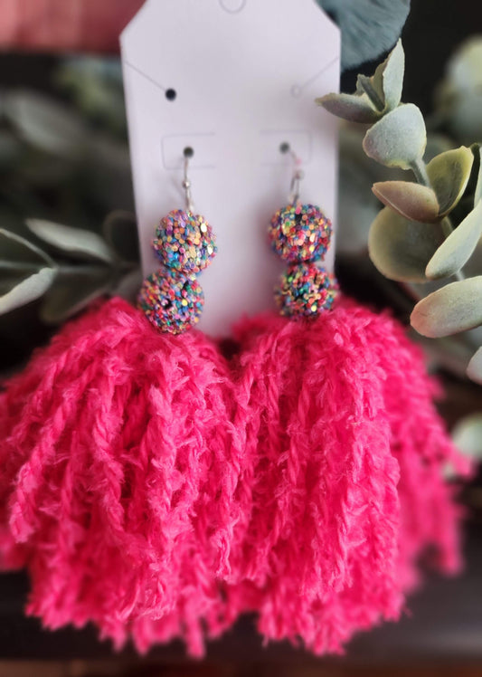Confetti Sequin Beads and Soft Teddy Tassel Earrings