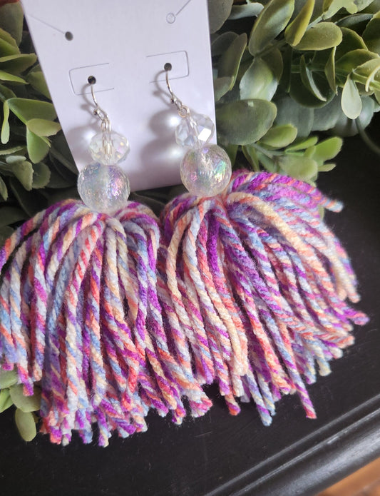 Iridescent Beads and Purple Twist Tassel Earrings