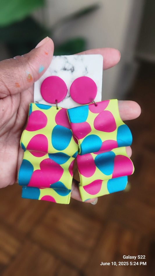 Hot Pink/Lime/Teal Wavy Dangle Earrings
