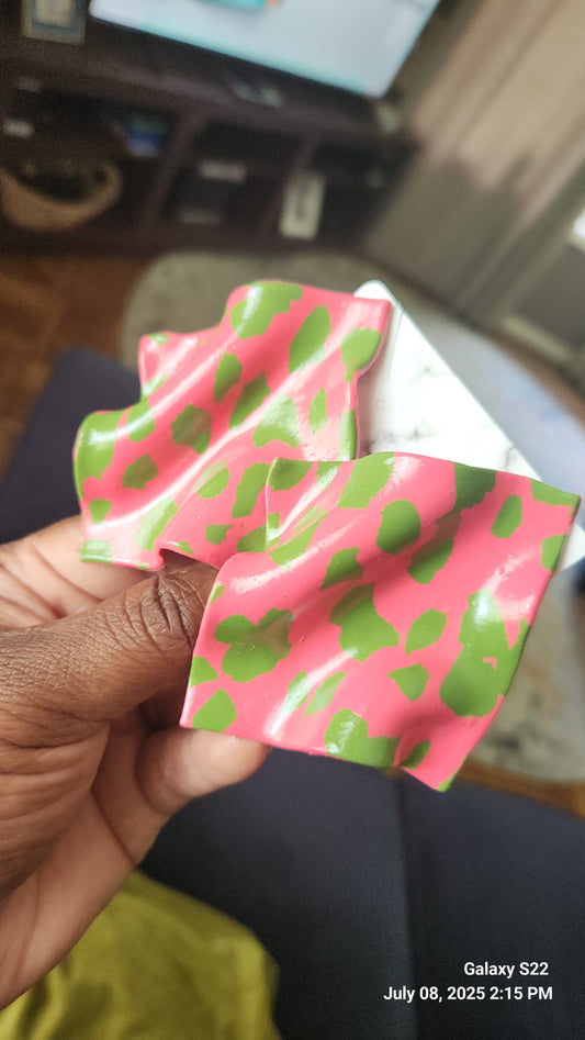 Pink/Green Abstract Sculptured Diamond Statement Earrings